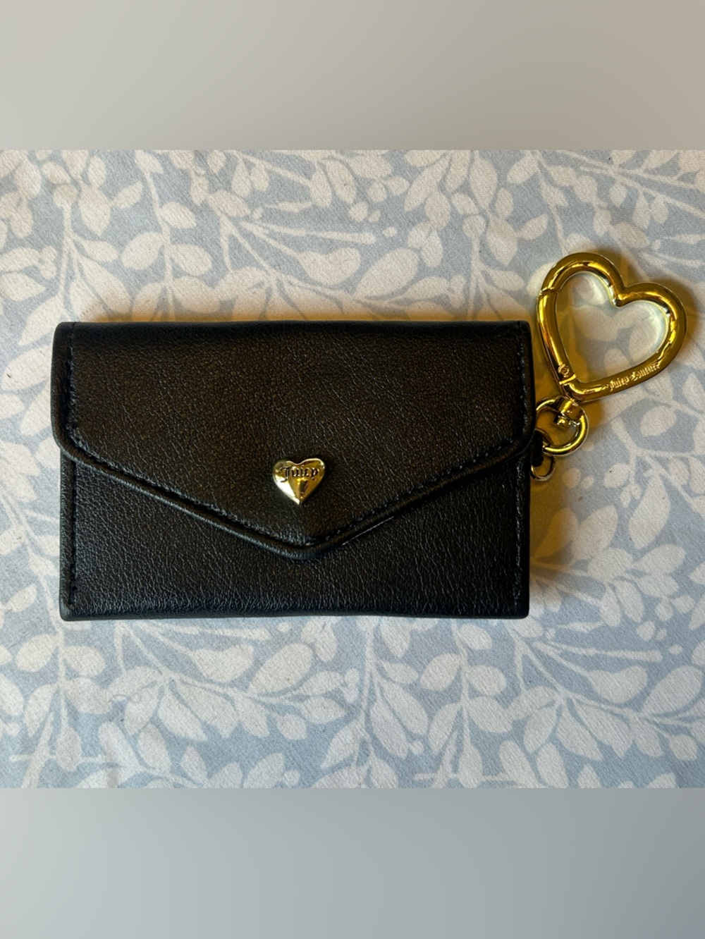 Juicy Couture Black Card Holder Keychain with Gold Heart Charm